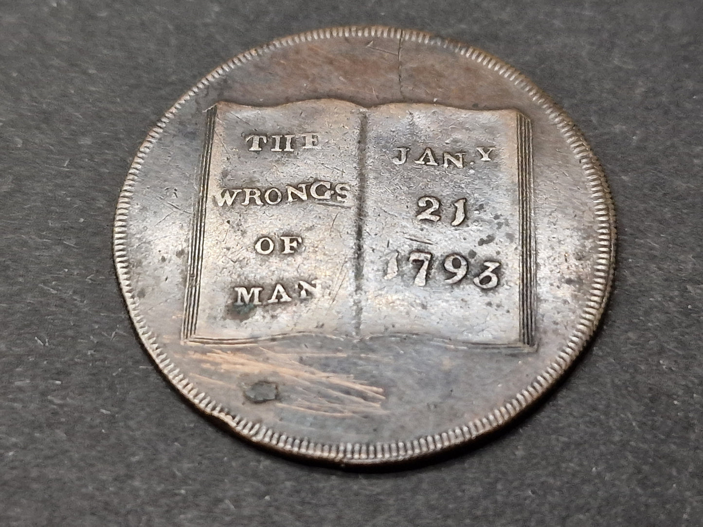 INCREDIBLY RARE Satirical "End of Pain" / 'Wrongs of Man" Half Penny Coin in Amazing Condition