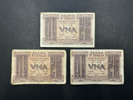 1 Lira Banknotes From Italy (Dated 1939)