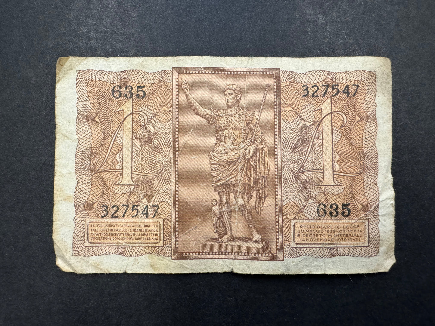 1 Lira Banknotes From Italy (Dated 1939)