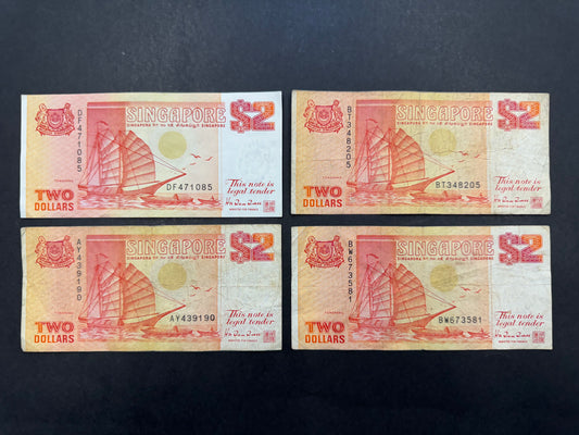 Rare $2 Dollar (Orange) Banknotes From Singapore (Issued in 1991)