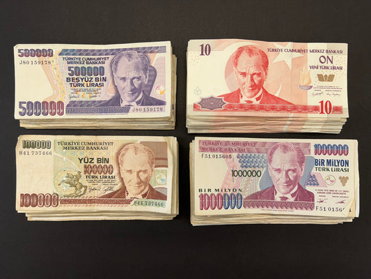 Turkish Lira Vintage Banknotes - Bulk Lot of 100 (4 types)