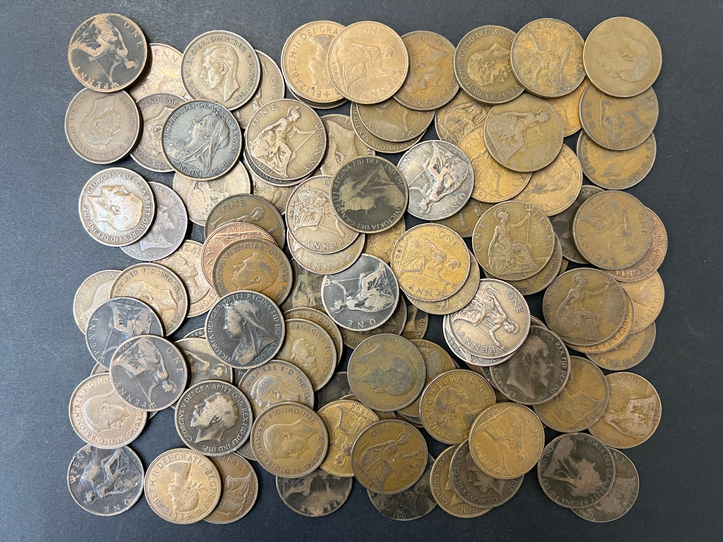 100 OLD ONE PENNY COINS FROM 1825 TO 1967