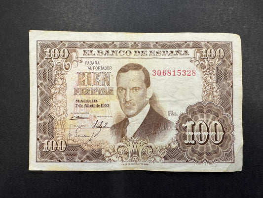 Spain El Banco De España 100 Pesetas Vintage Banknote 1953