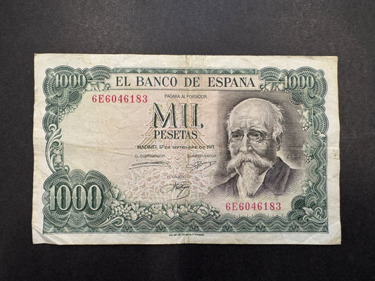 El Banco De España 1000 Pesetas "Centennial of the Bank of Spain" Banknote 1971