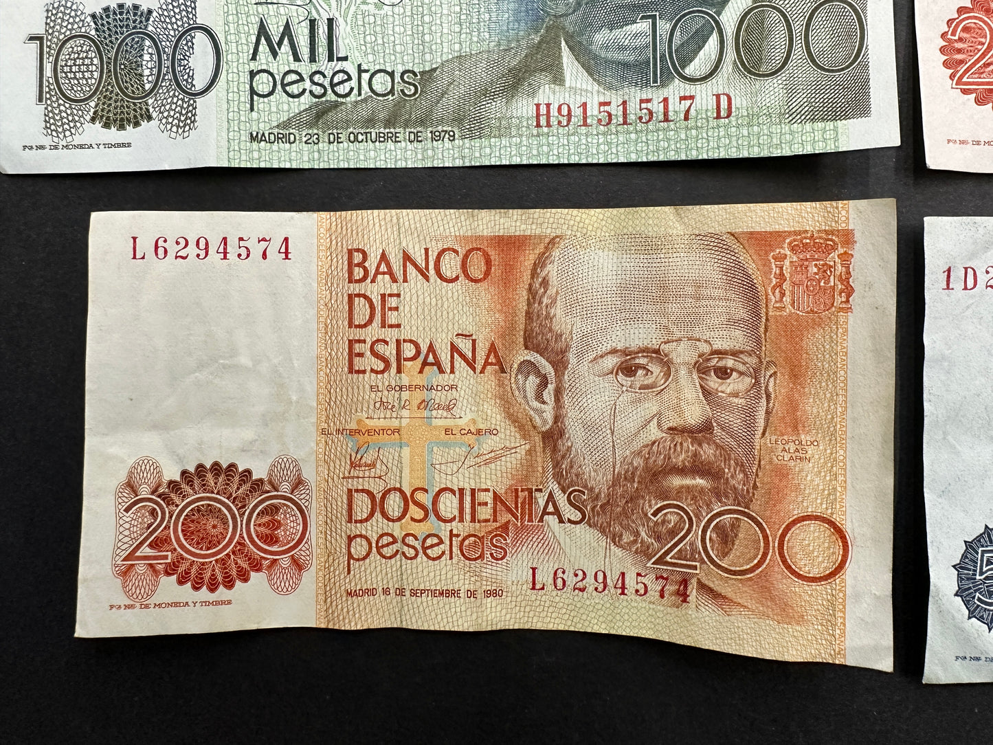 Spanish Peseta Banknote Set. 5000, 2000, 1000, 500 and 200 notes