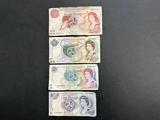 Set of Isle of Man Banknotes  - £20, £10, £5 and £1 pound notes - Highly Desirable